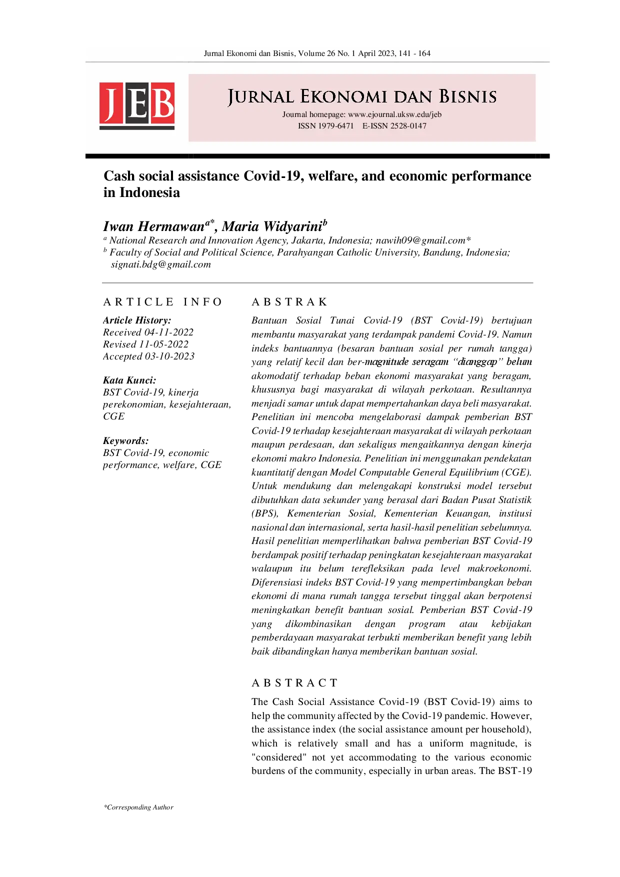 juris Cash social assistance Covid 19 welfare and economic performance in Indonesia