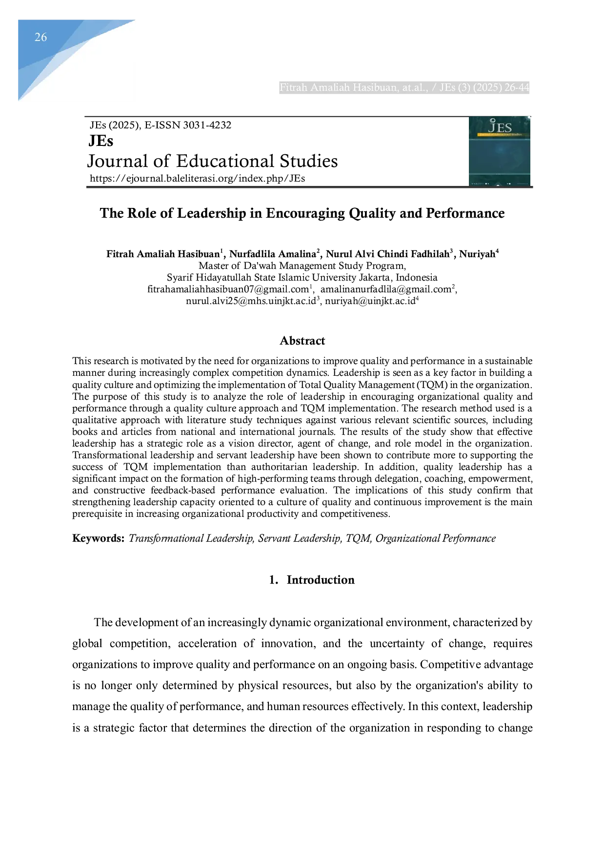 JURIS The Role of Leadership in Encouraging Quality and Performance