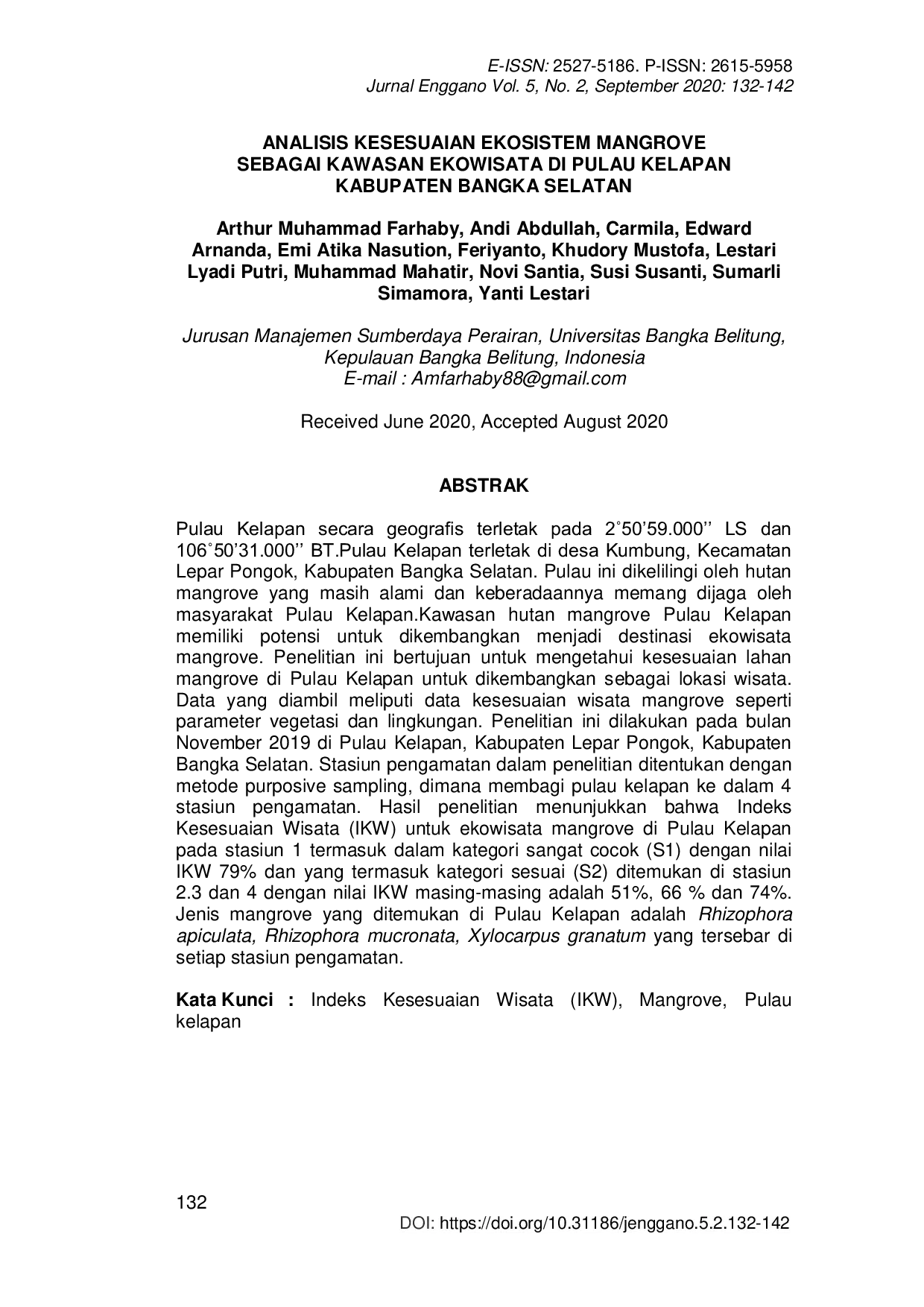 JURIS Analisis Kesesuaian Ekosistem Mangrove Sebagai Kawasan Ekowisata di Pulau Kelapan Kabupaten Bangka Selatan