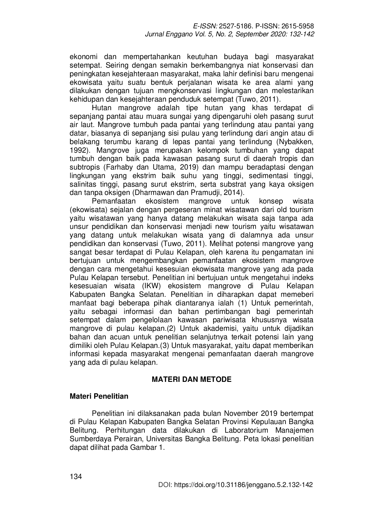 JURIS Analisis Kesesuaian Ekosistem Mangrove Sebagai Kawasan Ekowisata di Pulau Kelapan Kabupaten Bangka Selatan