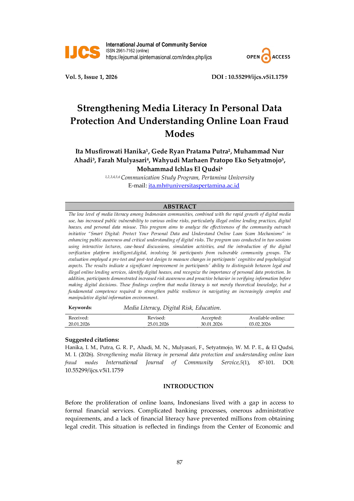 JURIS Strengthening Media Literacy In Personal Data Protection And Understanding Online Loan Fraud Modes