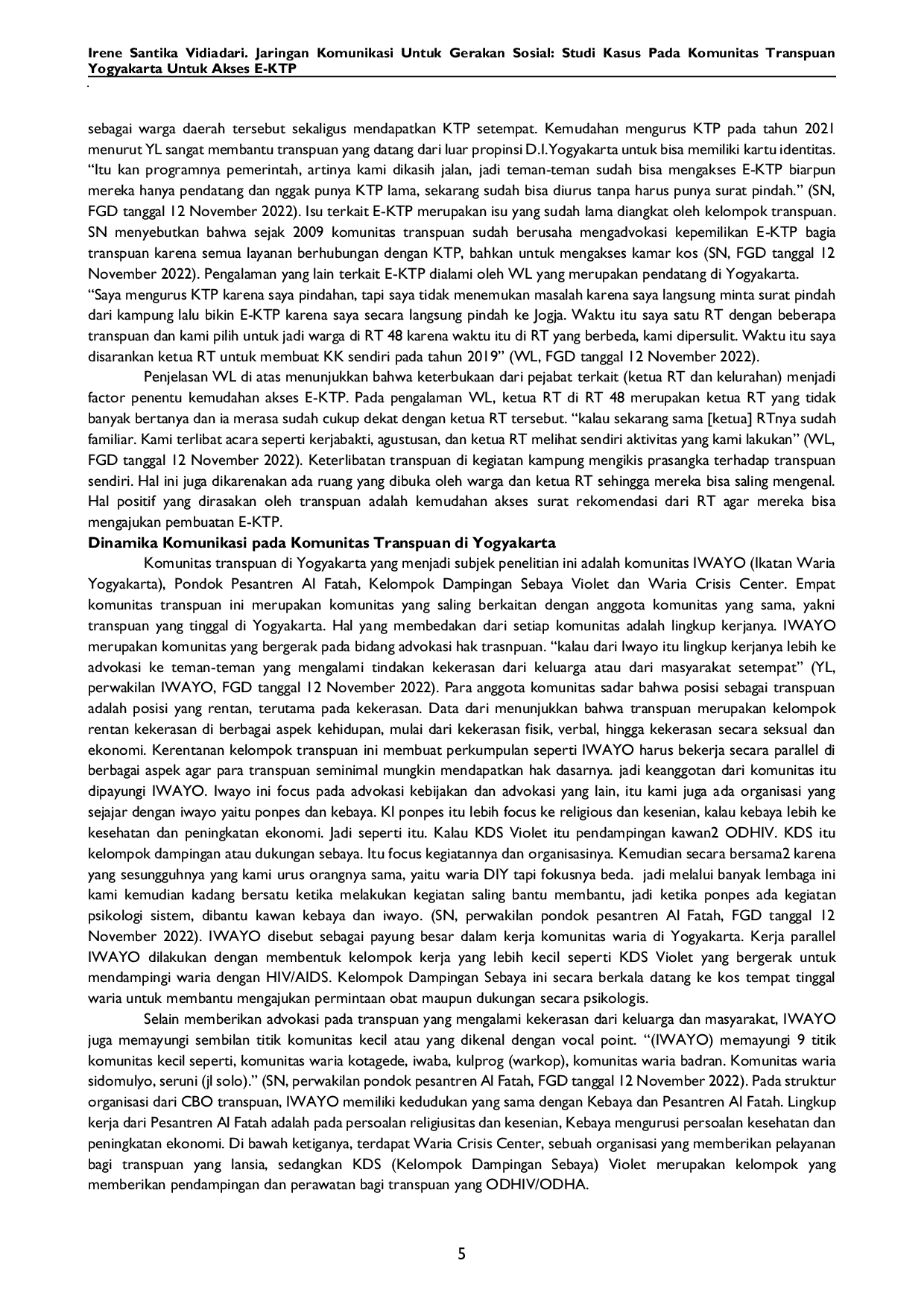 JURIS Jaringan Komunikasi Untuk Gerakan Sosial Studi Kasus pada Komunitas Transpuan Yogyakarta untuk Akses E KTP