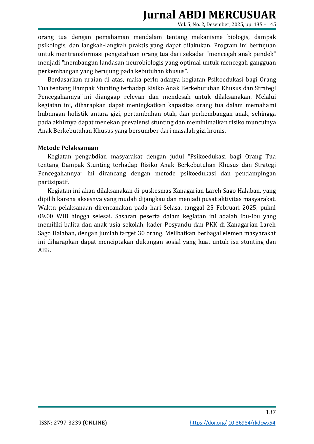 JURIS Stunting dan Risiko Anak Berkebutuhan Khusus Urgensi Psikoedukasi Bagi Orang Tua