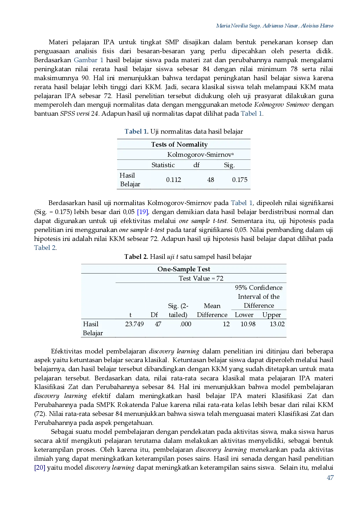 juris Efektivitas Pembelajaran Discovery Learning Terhadap Hasil Belajar IPA Materi Karakteristik Zat dan Perubahannya