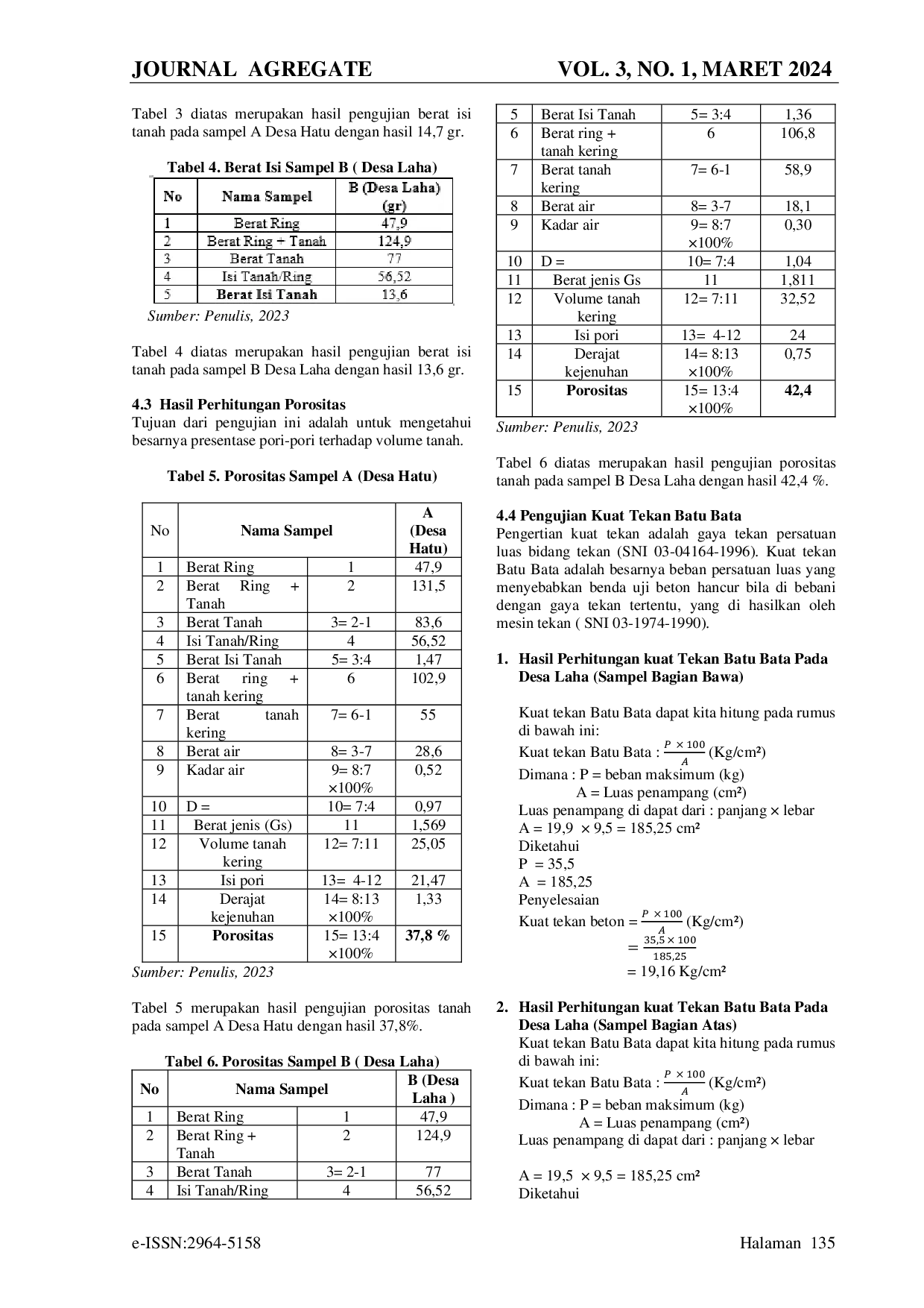 JURIS Uji Kualitas Batu Bata di Desa Hatu dan Laha Sebagai Bahan Konstruksi