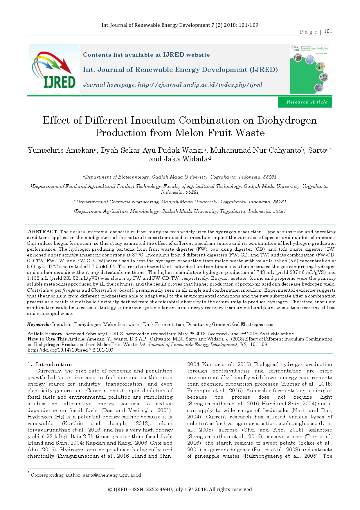 juris Effect of Different Inoculum Combination on Biohydrogen Production from Melon Fruit Waste