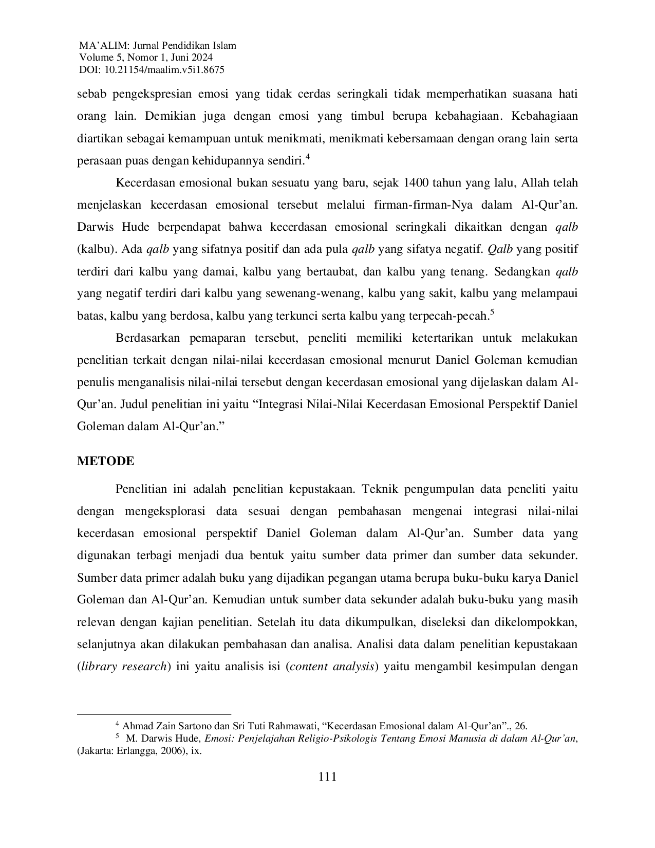 JURIS Integrasi Nilai nilai Kecerdasan Emosional Perspektif Daniel Goleman dalam Al Qur an
