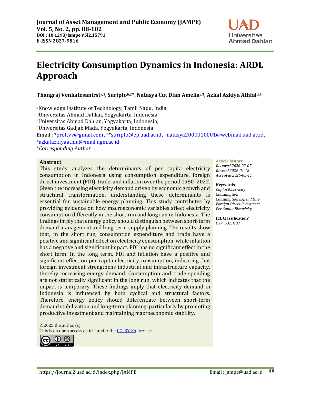 JURIS Electricity Consumption Dynamics in Indonesia ARDL Approach