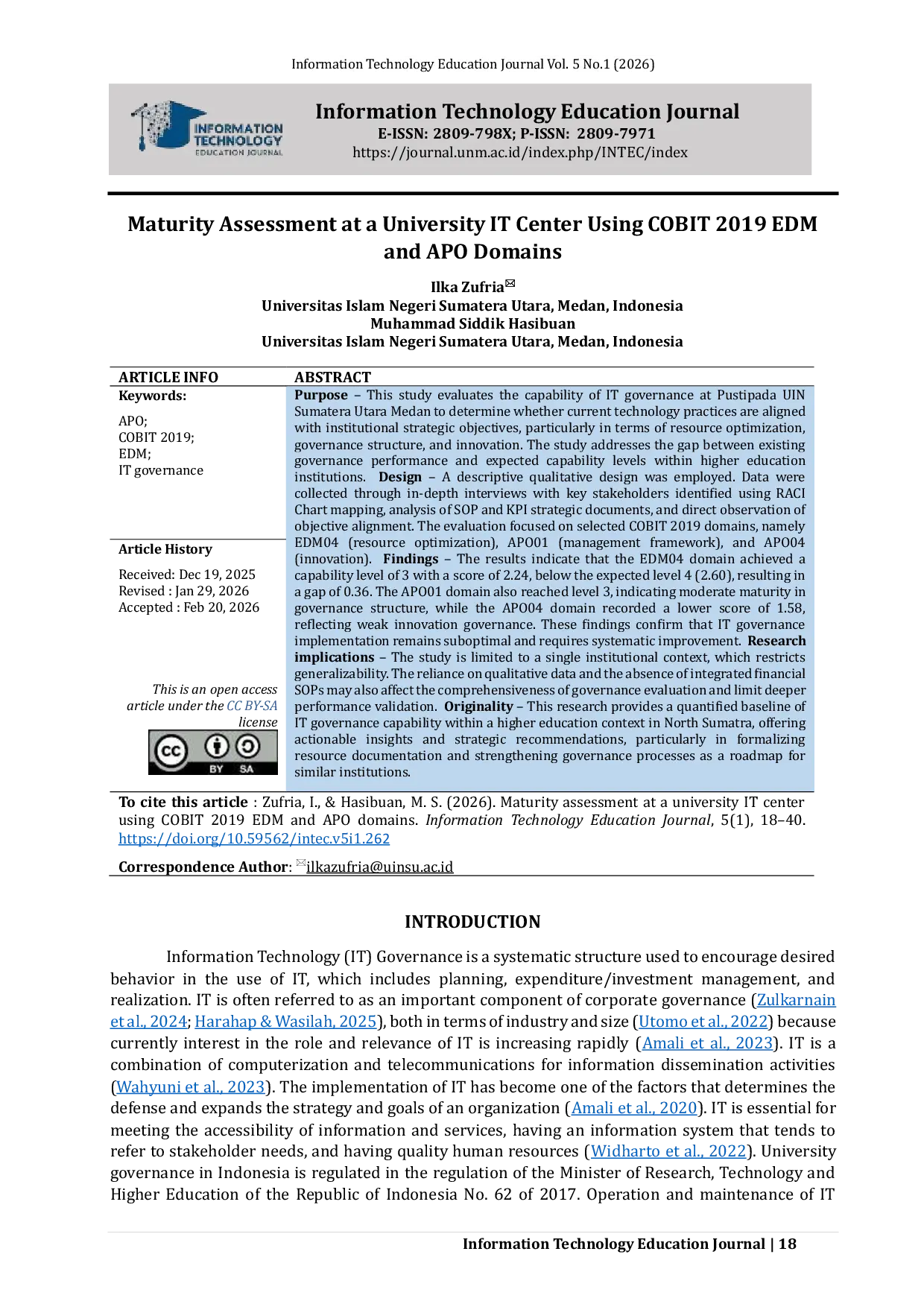 JURIS Maturity Assessment at a University IT Center Using COBIT 2019 EDM and APO Domains