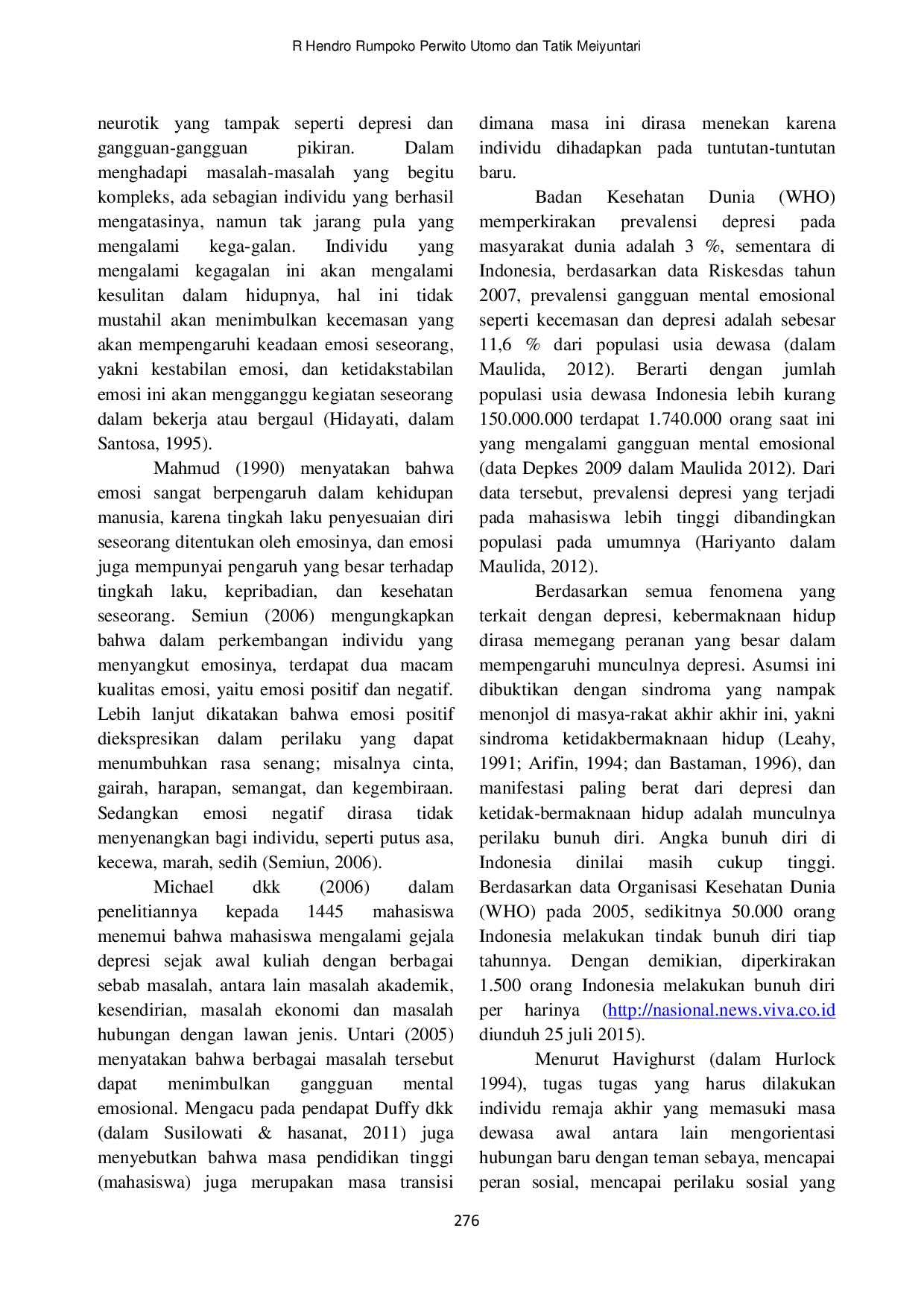 JURIS Kebermaknaan Hidup Kestabilan Emosi dan Depresi