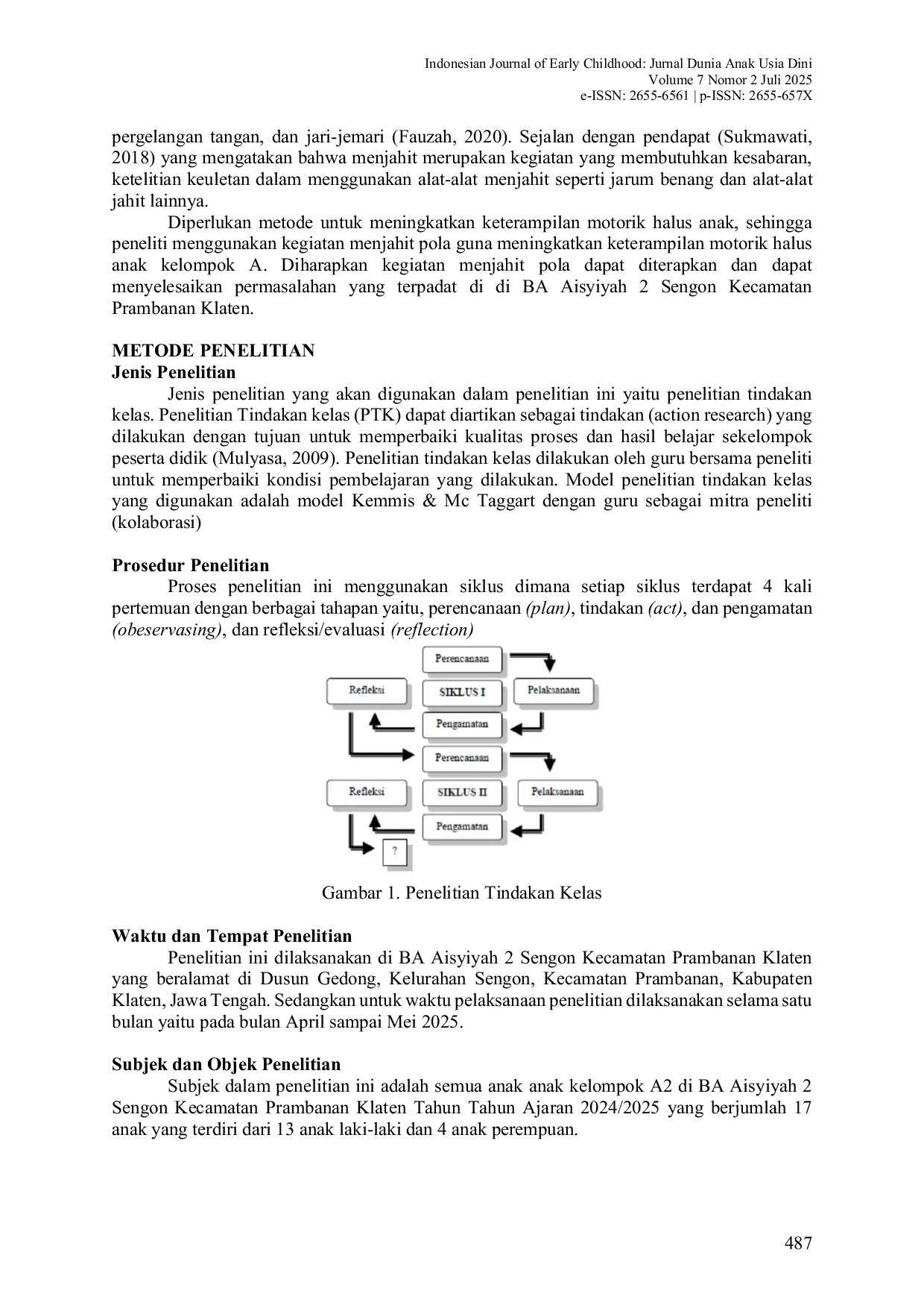 JURIS Peningkatan Keterampilan Motorik Halus Anak Kelompok A Melalui Kegiatan Menjahit Pola Efforts To Improve Speaking Skills Through The Storytelling Method Using Hand Puppets In Group A At TK Islam Bina