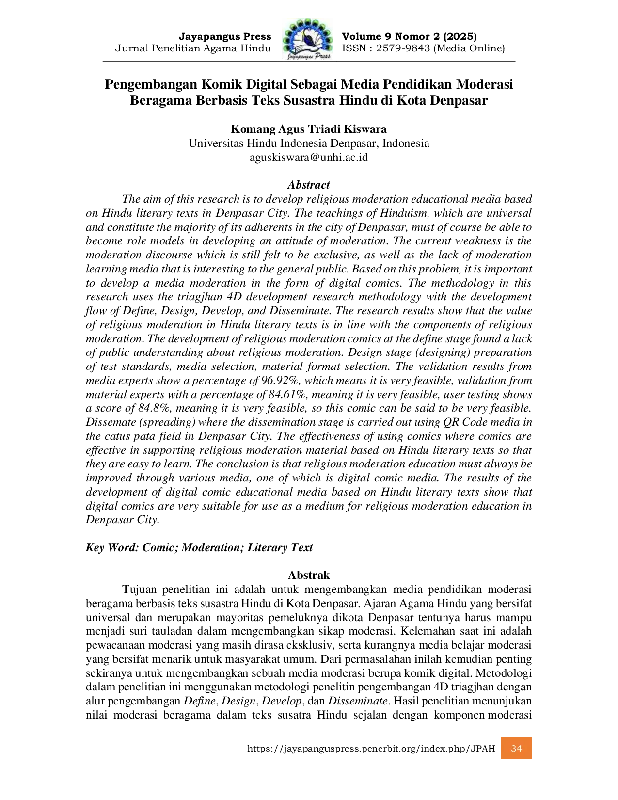 JURIS Pengembangan Komik Digital Sebagai Media Pendidikan Moderasi Beragama Berbasis Teks Susastra Hindu di Kota Denpasar