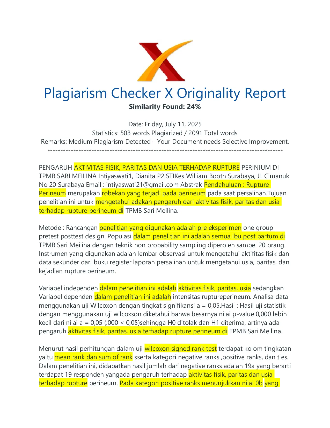 JURIS PENGARUH AKTIVITAS FISIK PARITAS DAN USIA TERHADAP RUPTURE PERINIUM DI TPMB SARI MEILINA