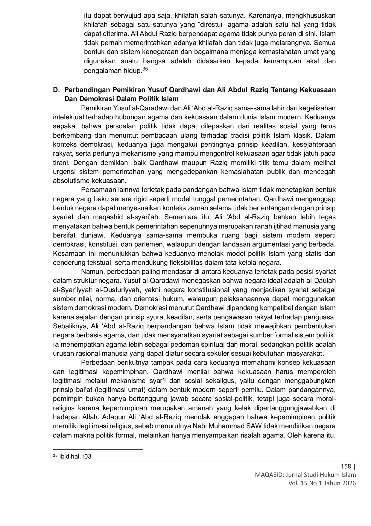 JURIS Konsep Kekuasaan Dan Demokrasi Dalam Politik Islam Kontemporer Studi Komparatif Pemikiran Qardhawi Dan Ali Abd Raziq