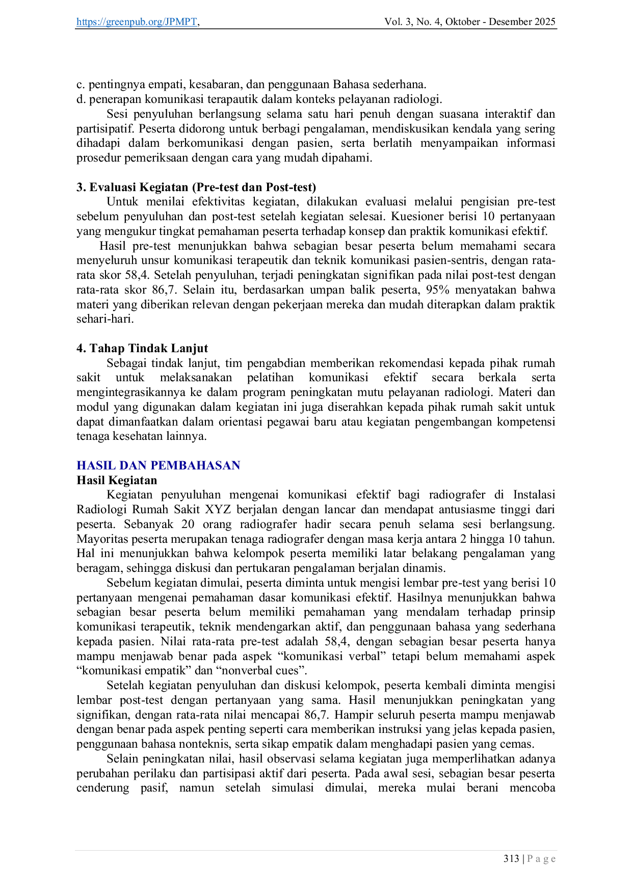 JURIS Peningkatan Pemahaman Radiografer tentang Komunikasi Efektif melalui Kegiatan Penyuluhan di Rumah Sakit XYZ