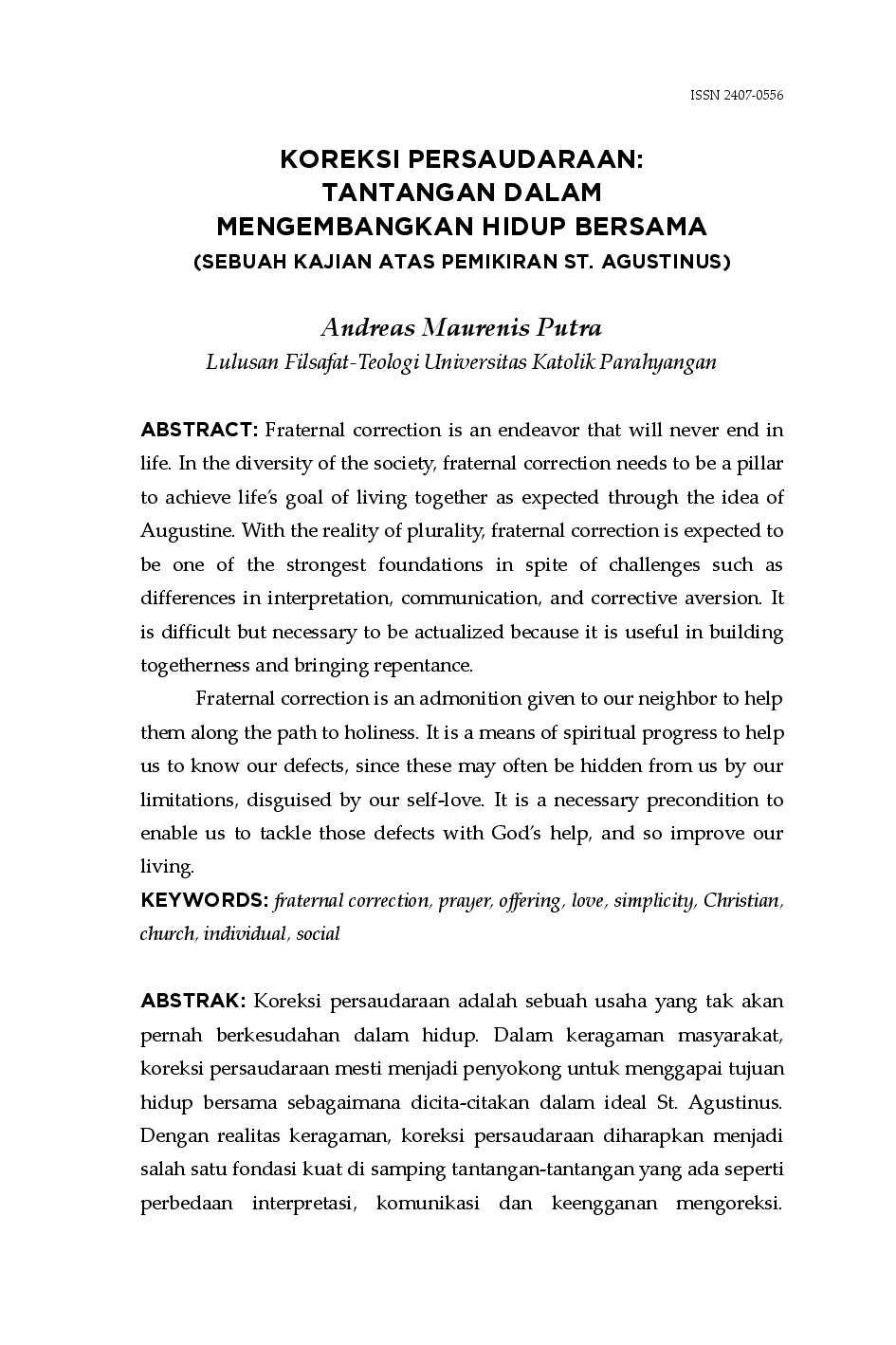 juris Koreksi Persaudaraan Tantangan dalam Mengembangkan Hidup Bersama