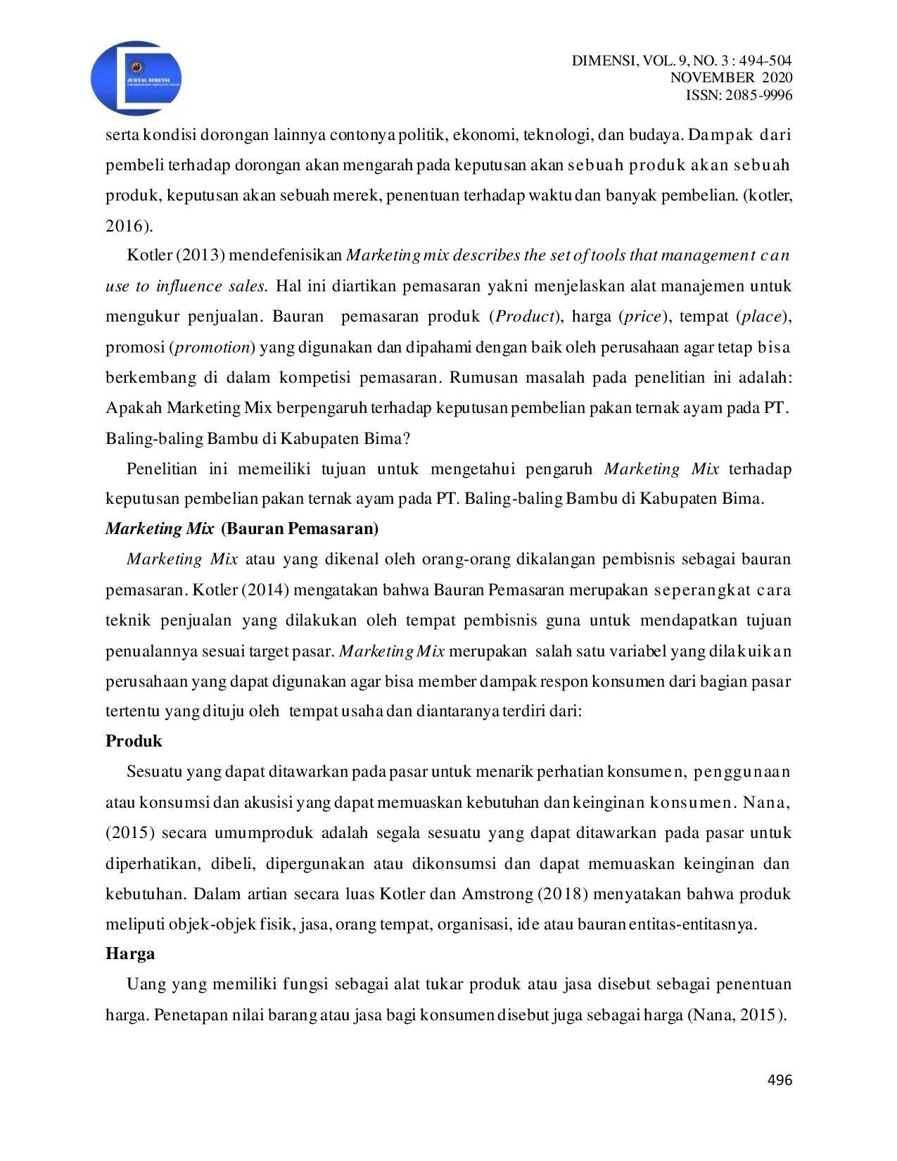 JURIS Analisis Marketing Mix Terhadap Keputusan Pembelian Pakan Ternak Ayam Pada Pt Baling Baling Bambu Di Kabupaten Bima