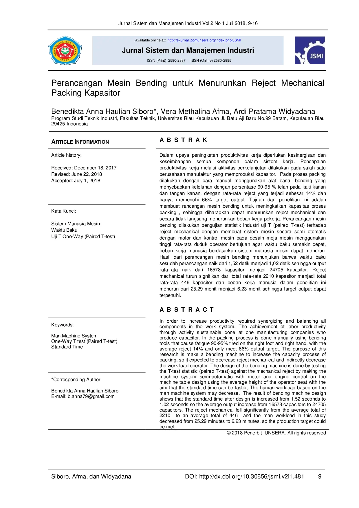 juris Perancangan Mesin Bending untuk Menurunkan Reject Mechanical Packing Kapasitor