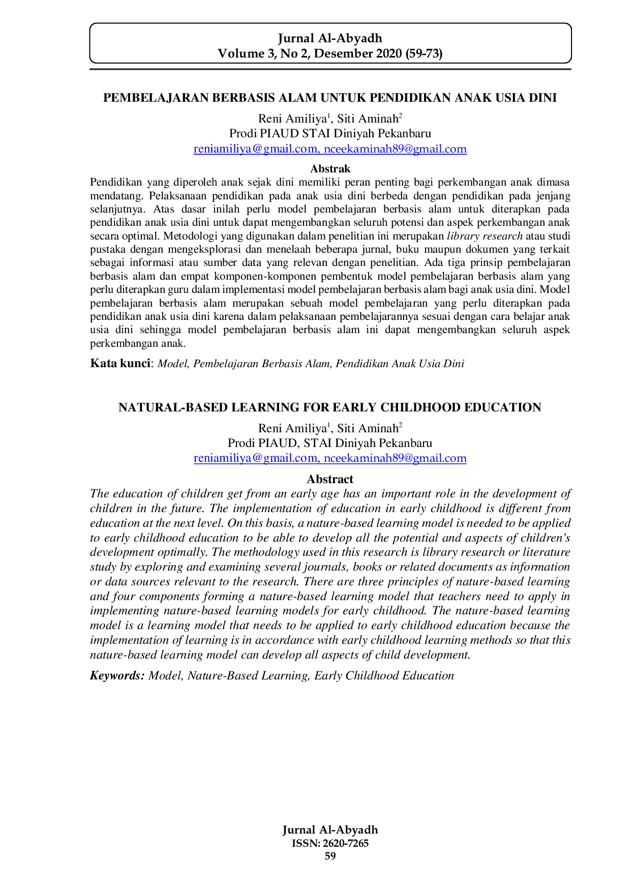 JURIS Pembelajaran Berbasis Alam Untuk Pendidikan Anak Usia Dini