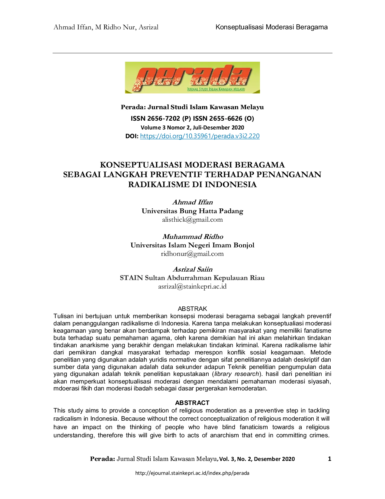 juris Konseptualisasi Moderasi Beragama Sebagai Langkah Preventif Terhadap Penanganan Radikalisme Di Indonesia