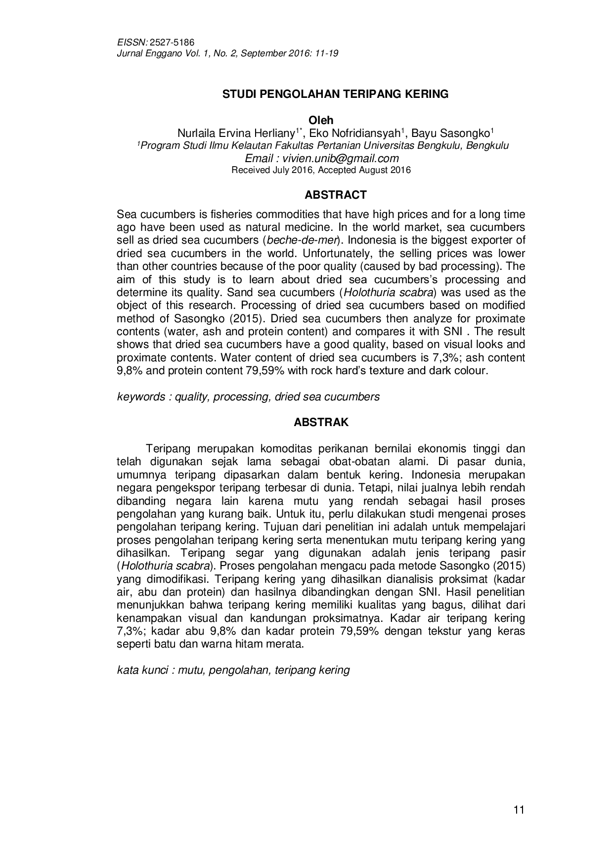 JURIS Studi Pengolahan Teripang Kering