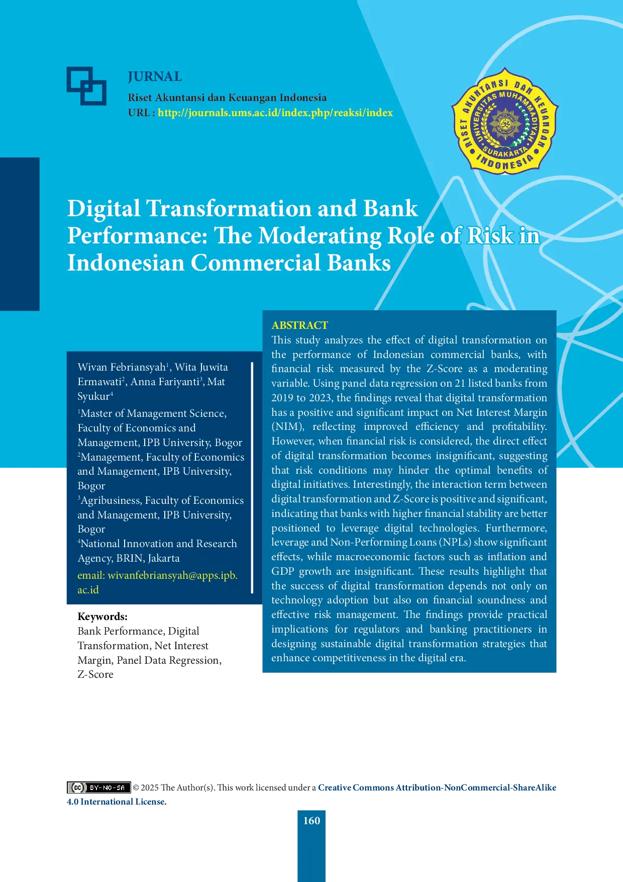 JURIS Digital Transformation and Bank Performance The Moderating Role of Risk in Indonesian Commercial Banks