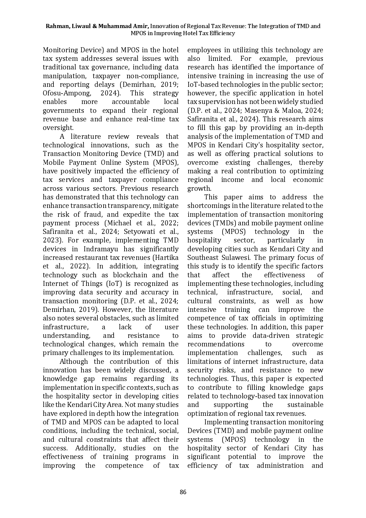 juris Innovation of Regional Tax Revenue The Integration of TMD and MPOS in Improving Hotel Tax Efficiency