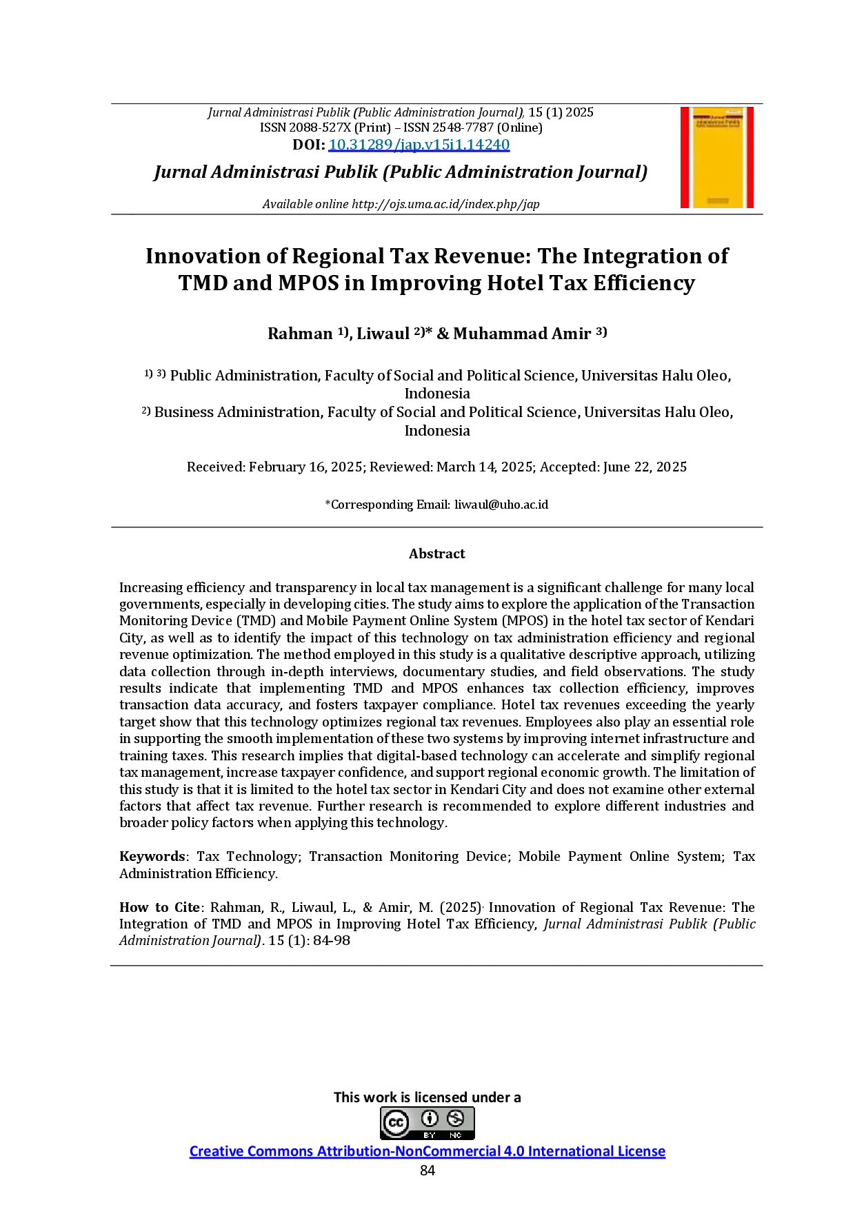 juris Innovation of Regional Tax Revenue The Integration of TMD and MPOS in Improving Hotel Tax Efficiency