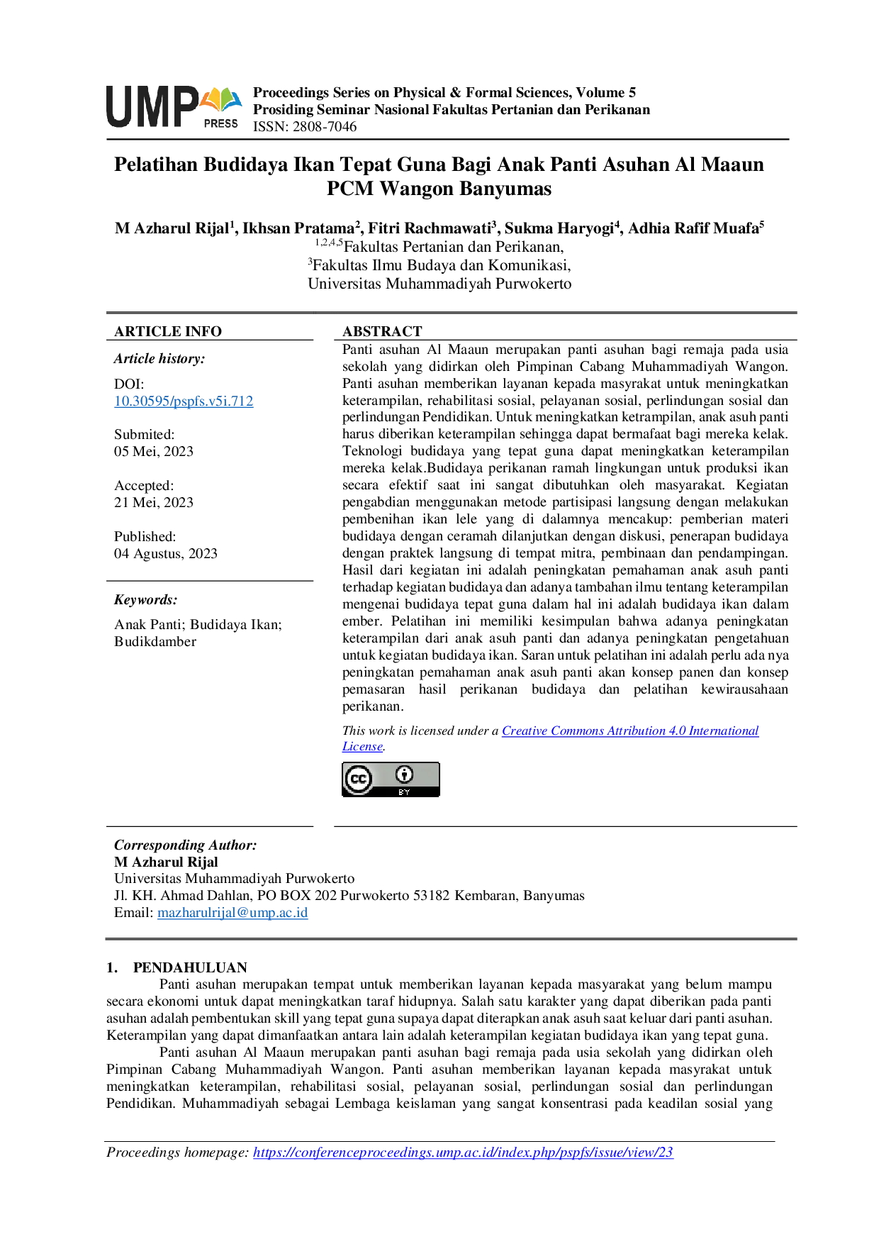 JURIS Pelatihan Budidaya Ikan Tepat Guna Bagi Anak Panti Asuhan Al Maaun PCM Wangon Banyumas