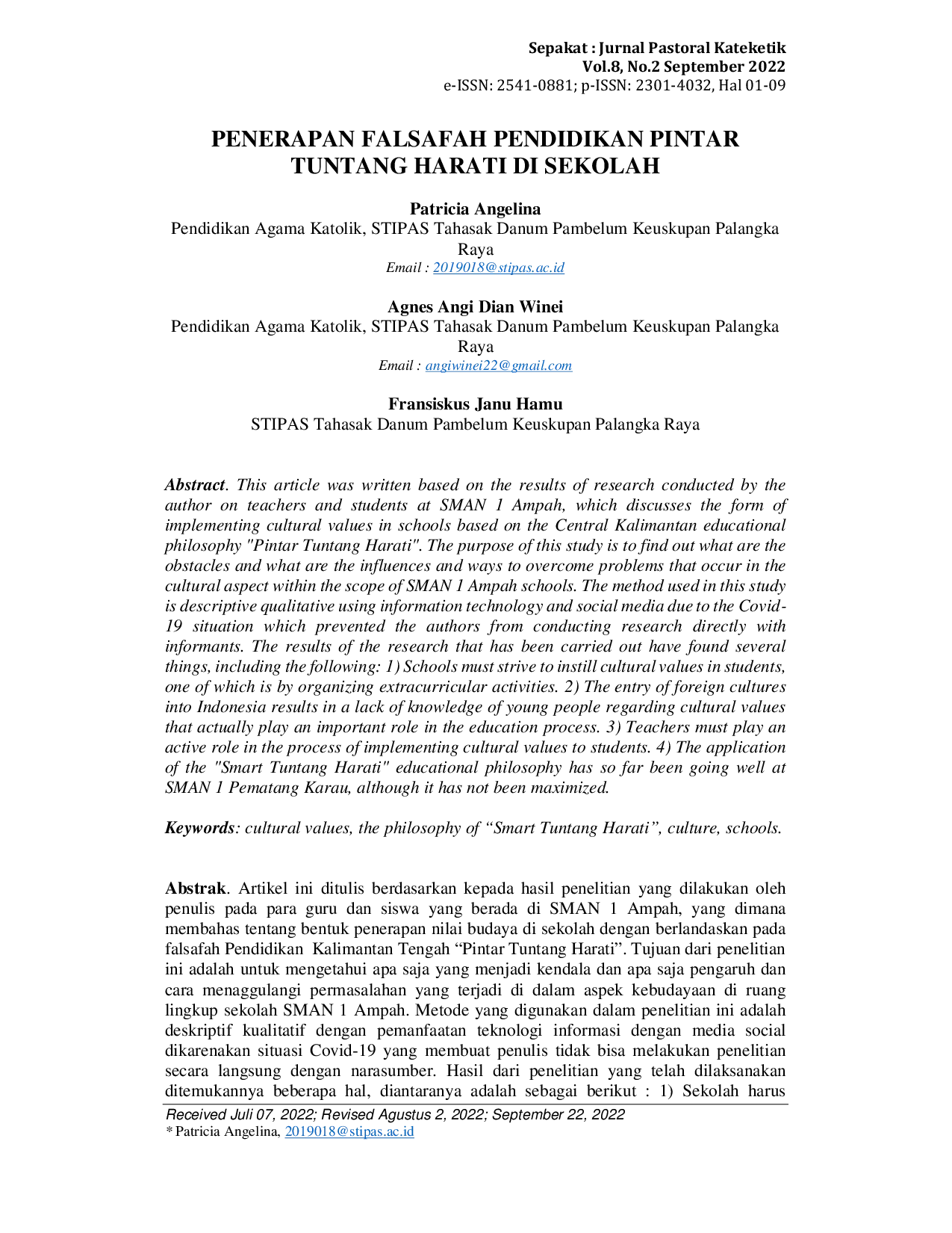 JURIS Penerapan Falsafah Pendidikan Pintar Tuntang Harati di Sekolah