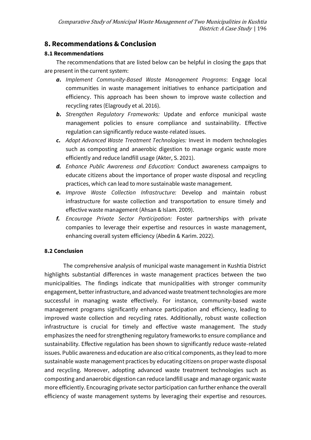 JURIS Comparative Study of Municipal Waste Management of Two Municipalities in Kushtia District A Case Study