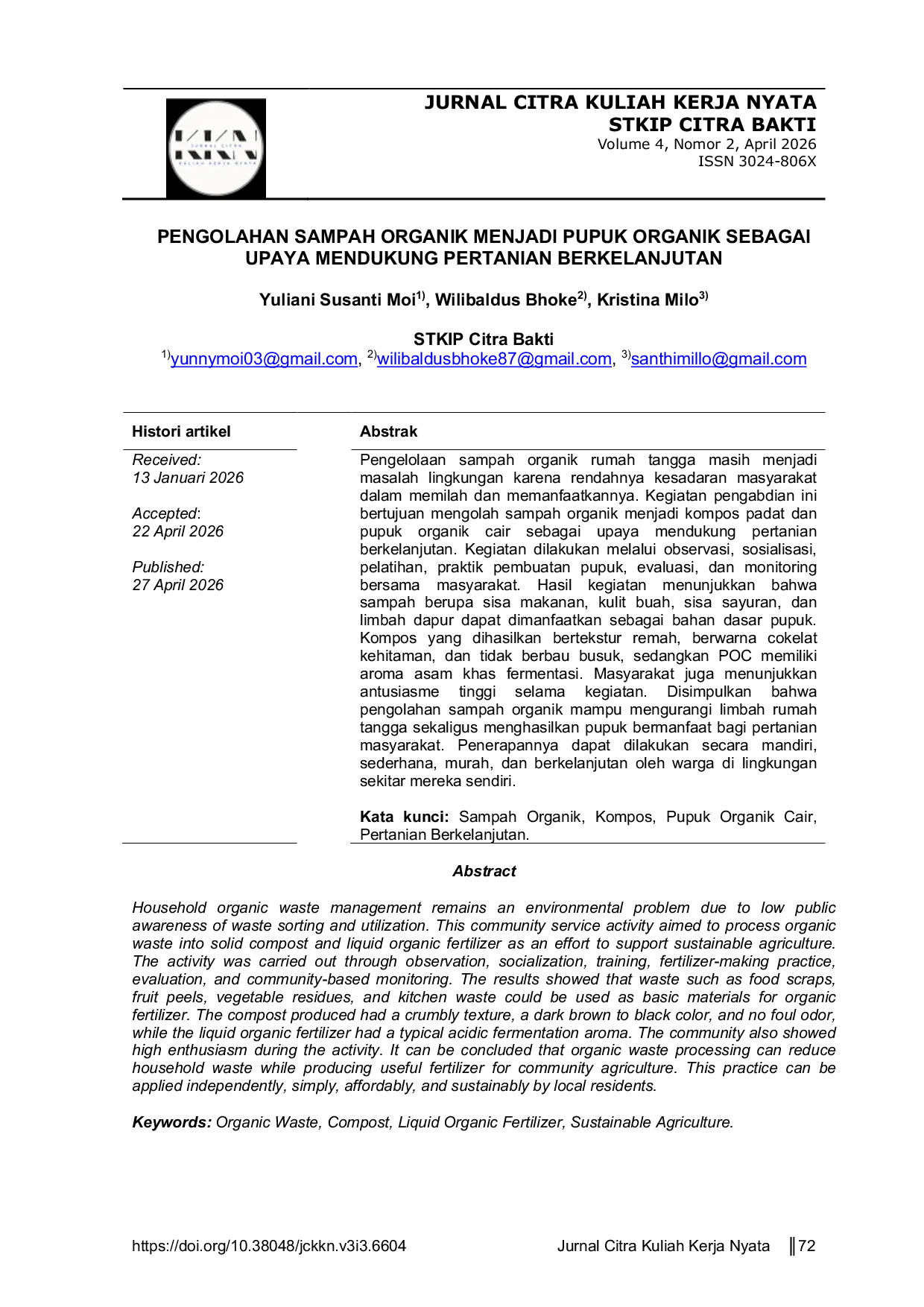 JURIS Pengolahan Sampah Organik Menjadi Pupuk Organik Sebagai Upaya Mendukung Pertanian Berkelanjutan