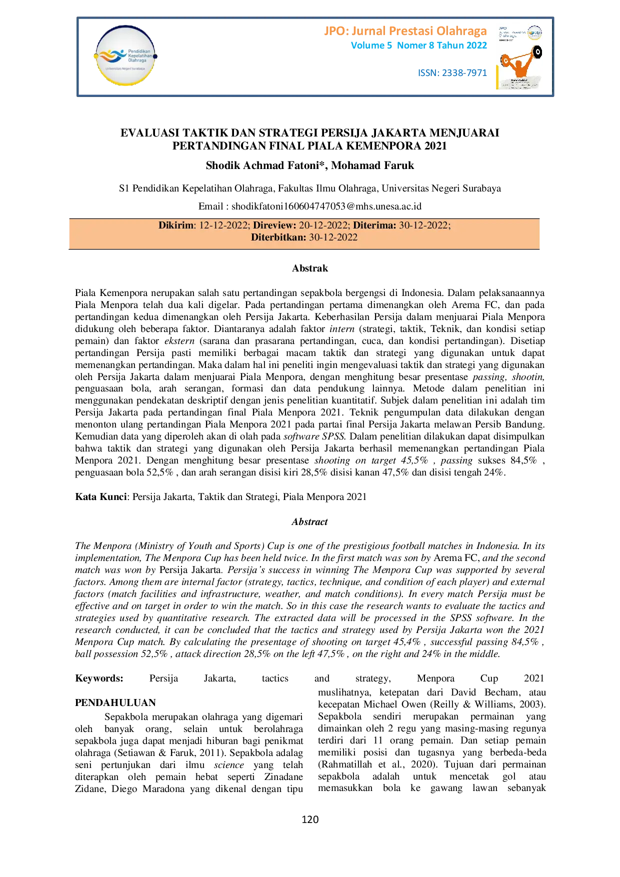 JURIS Evaluasi Taktik dan Strategi Persija Jakarta Menjuarai Pertandingan Final Piala Kemenpora 2021