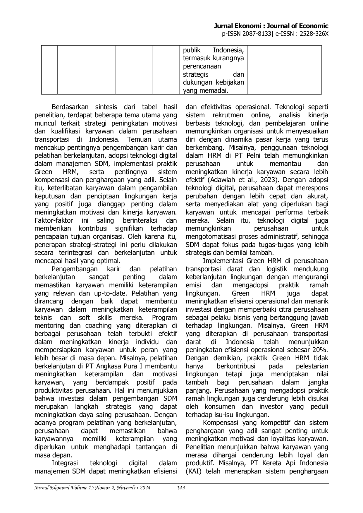 JURIS Strategi Peningkatan Motivasi Dan Kualifikasi Karyawan Dalam Perusahaan Transportasi