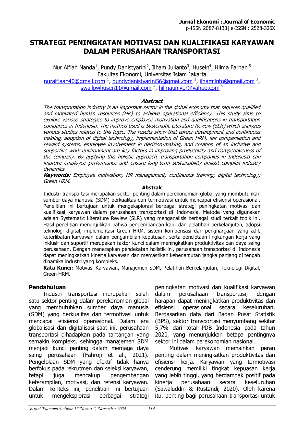JURIS Strategi Peningkatan Motivasi Dan Kualifikasi Karyawan Dalam Perusahaan Transportasi