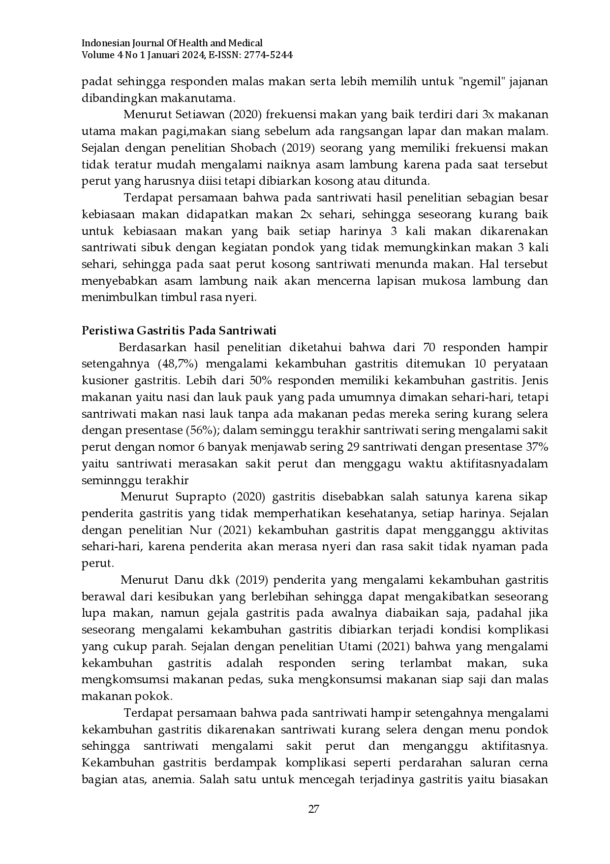 juris Hubungan Pola Makan Dengan Peristiwa Gastritis Pada Santriwati Di Pondok Pesantren