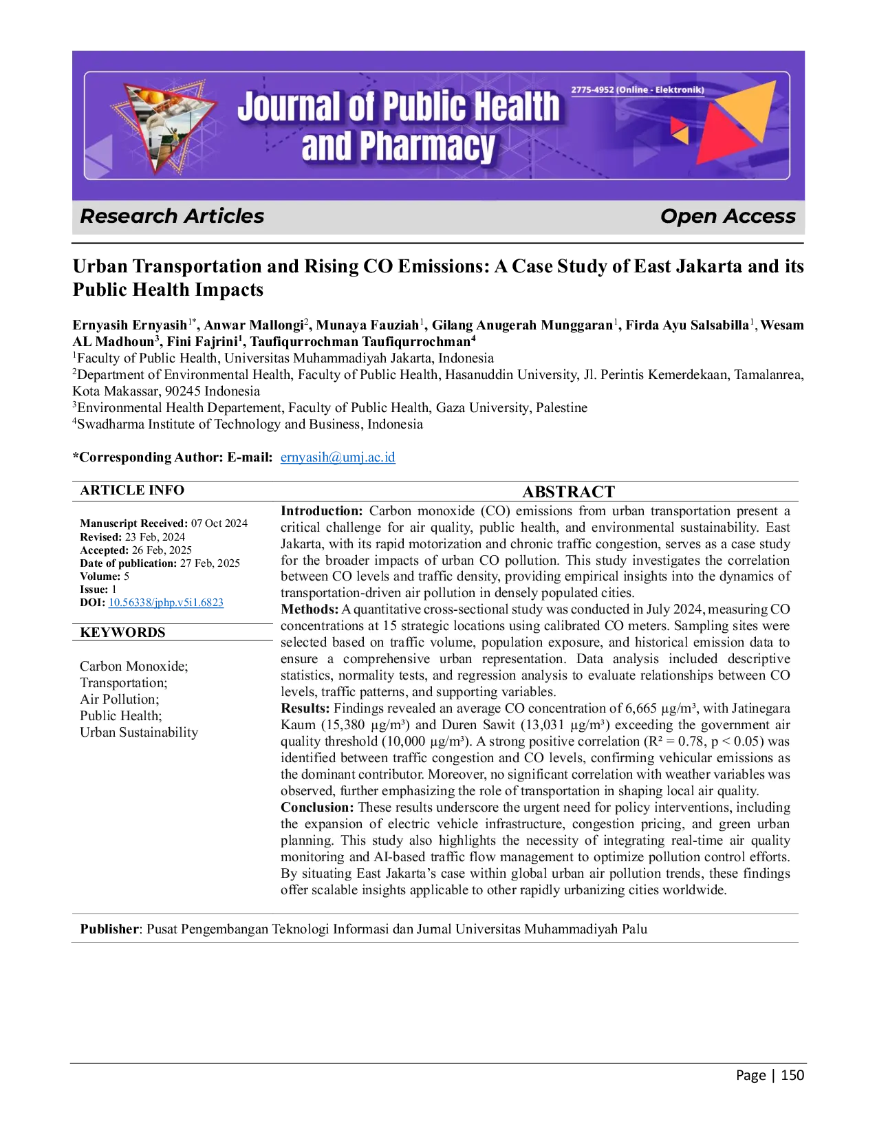 JURIS Urban Transportation and Rising CO Emissions A Case Study of East Jakarta and its Public Health Impacts