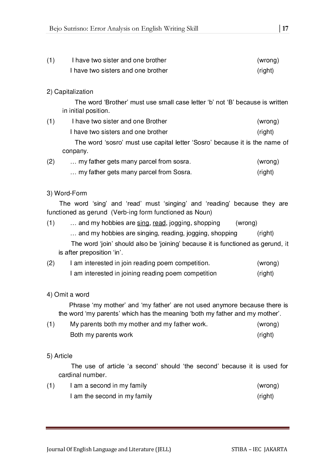 JURIS Error Analysis on English Writing Skill for the First Semester Students