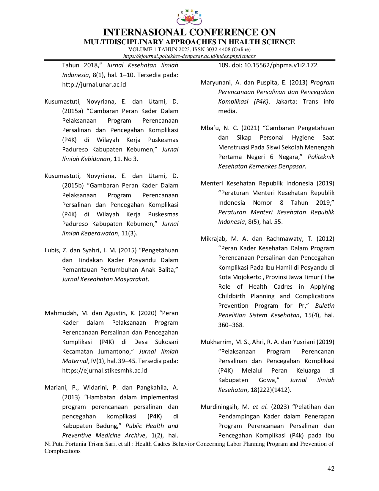 JURIS Health Cadres Behavior Concerning Labor Planning Program And Prevention Of Complications