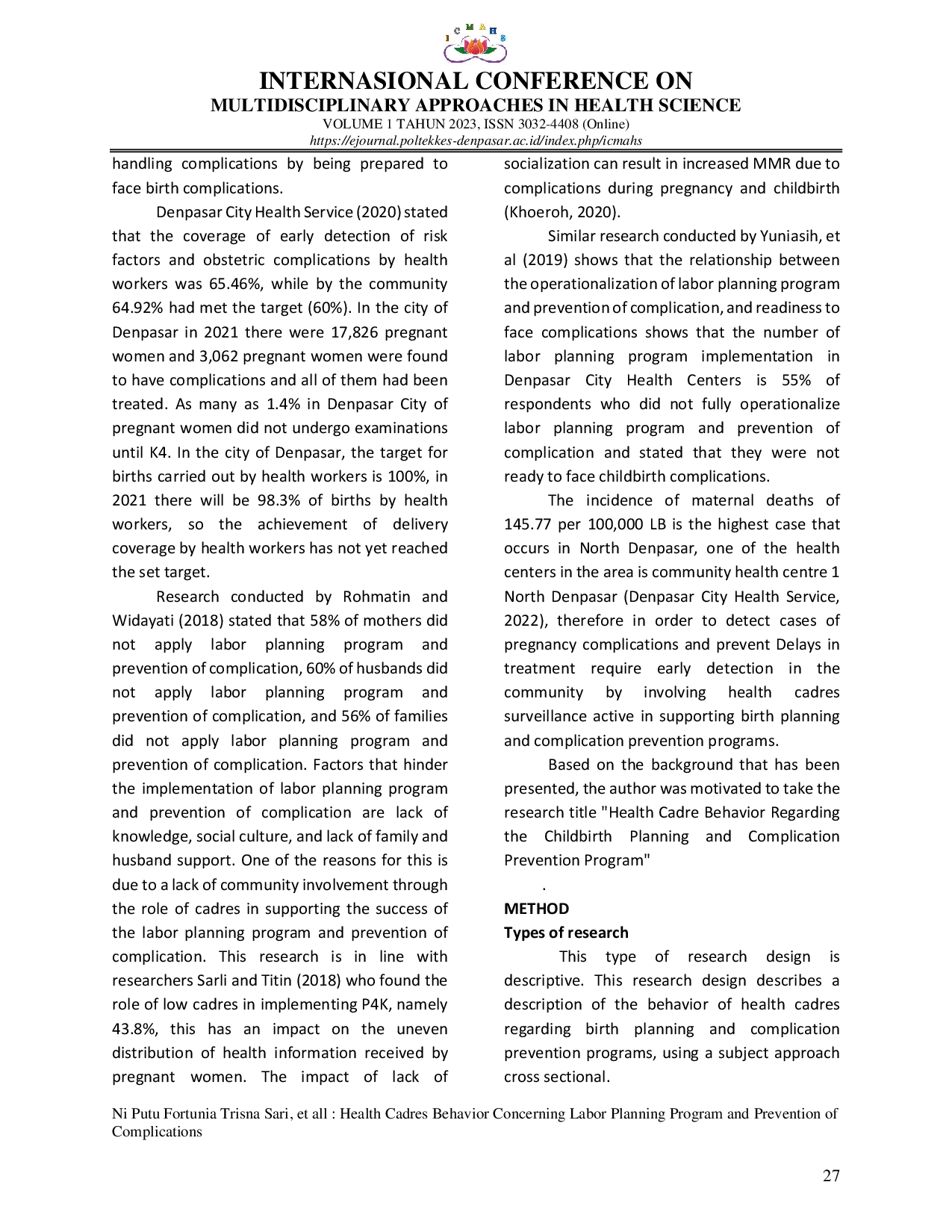 JURIS Health Cadres Behavior Concerning Labor Planning Program And Prevention Of Complications