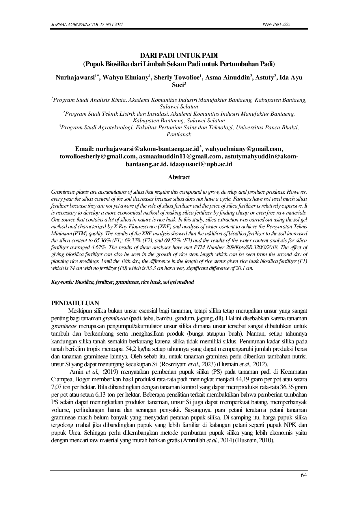 JURIS DARI PADI UNTUK PADI Pupuk Biosilika dari Limbah Sekam Padi untuk Pertumbuhan Padi