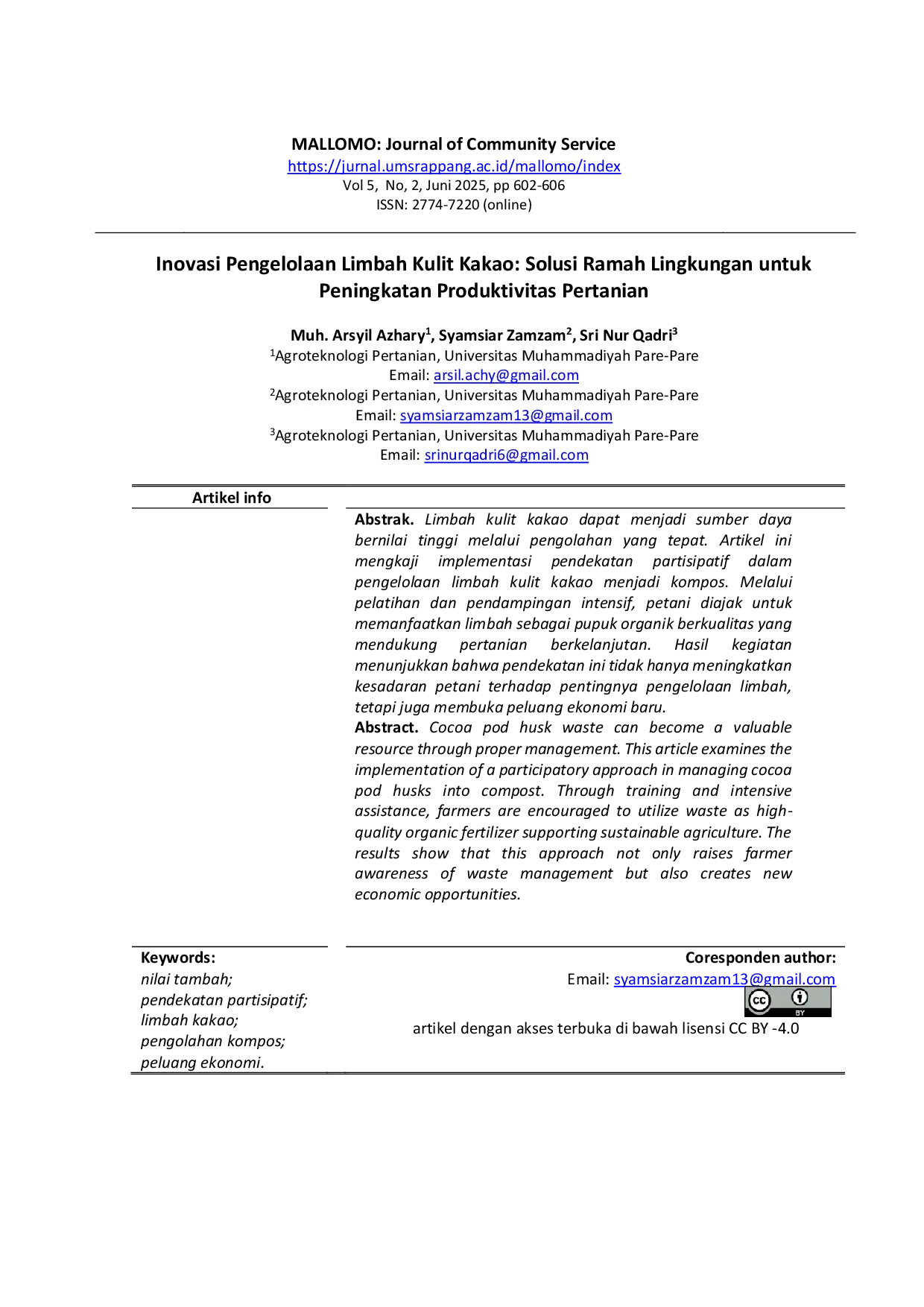 JURIS Inovasi Pengelolaan Limbah Kulit Kakao Solusi Ramah Lingkungan untuk Peningkatan Produktivitas Pertanian
