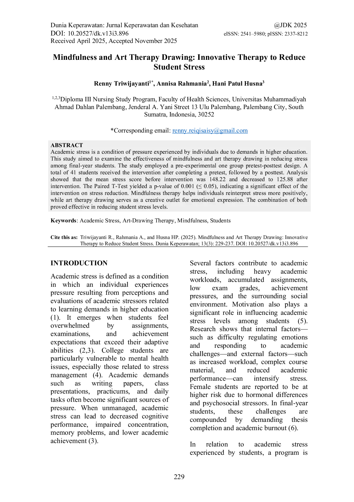 JURIS Mindfulness and Art Therapy Drawing Innovative Therapy to Reduce Student Stress