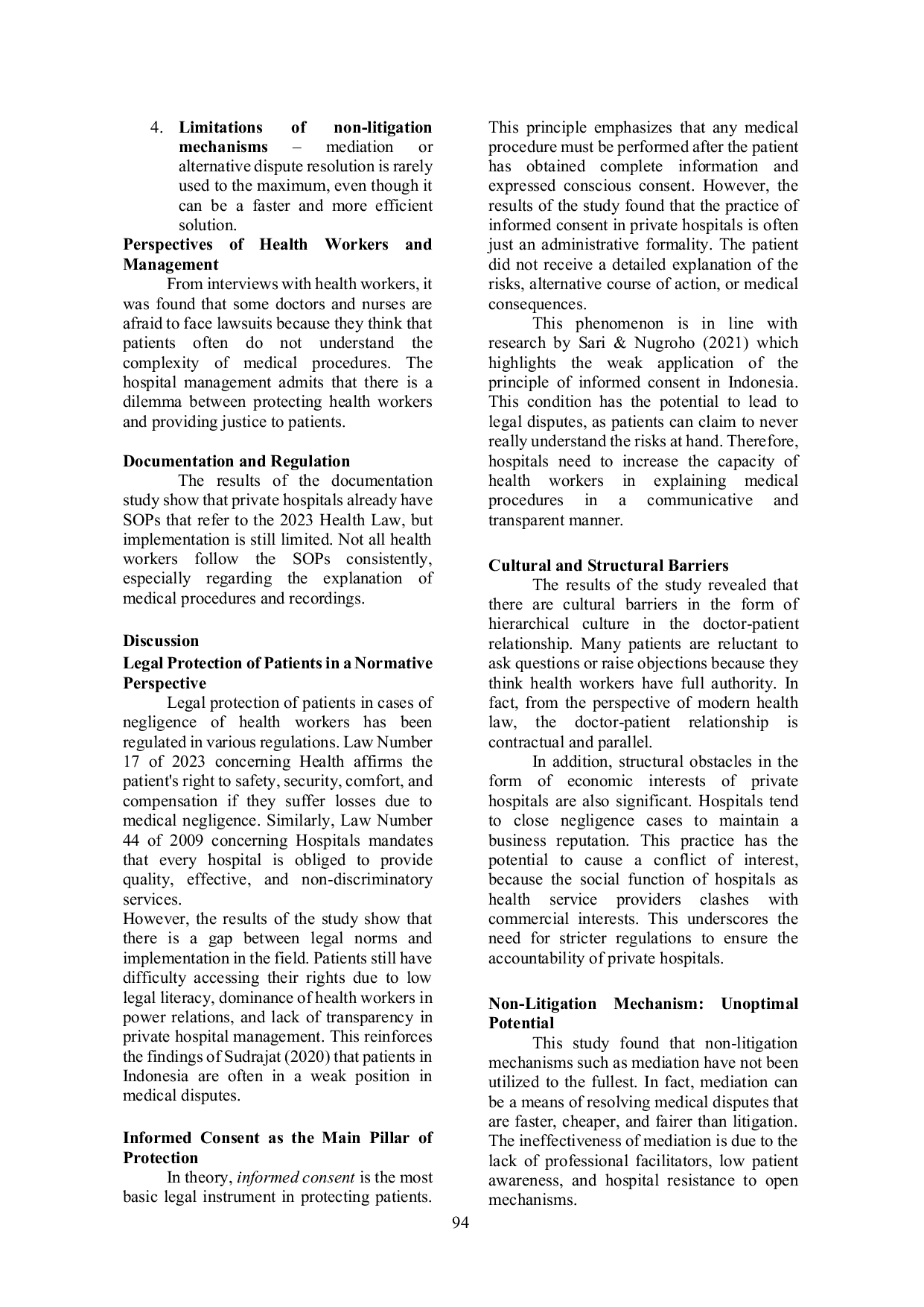 JURIS Legal Protection for Patients in Cases of Negligence of Health Workers A Study on Private Hospitals in Indonesia