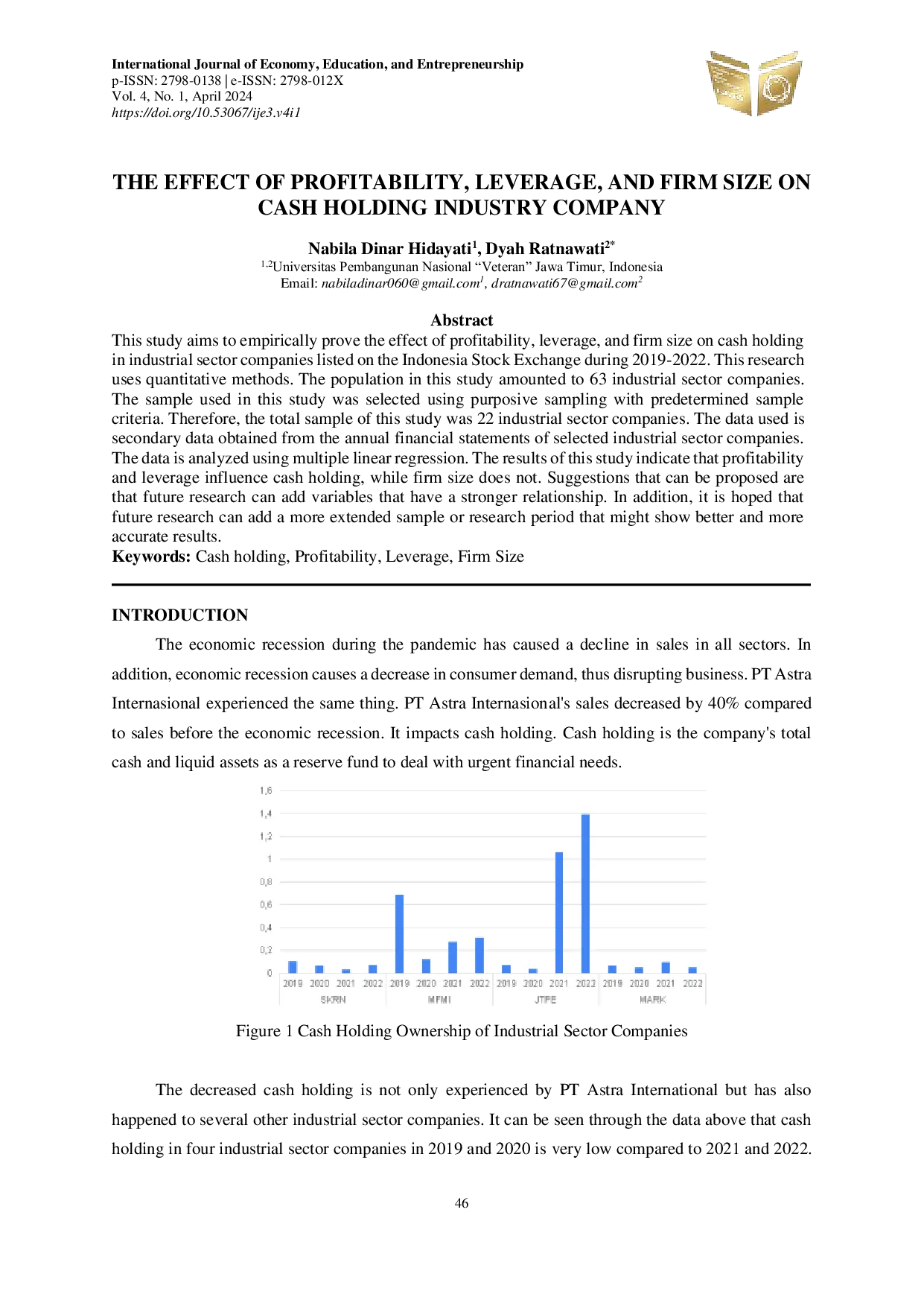 JURIS The Effect of Profitability Leverage and Firm Size on Cash Holding Industry Company