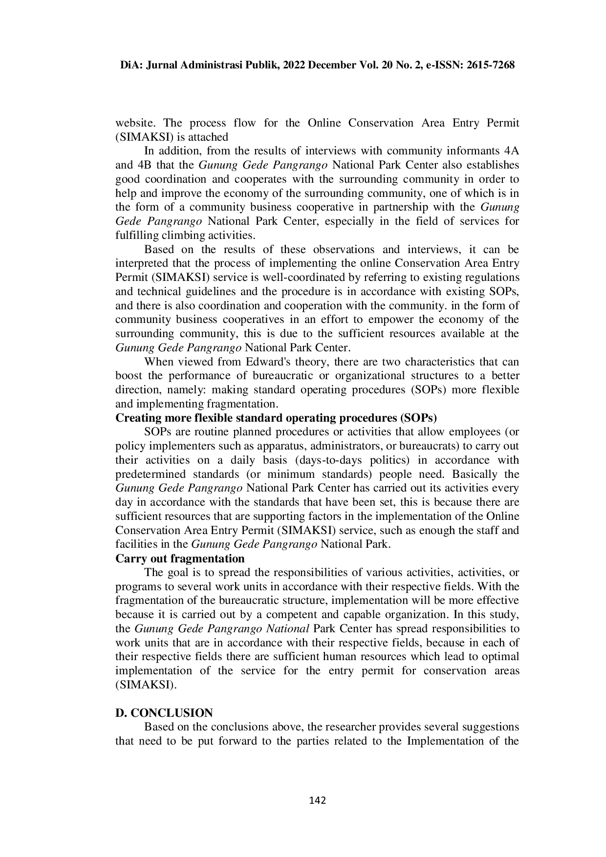 JURIS Implementation of an Online Conservation Area Entry Permit SIMAKSI System in the Gunung Gede Pangrango National Park Area 2021