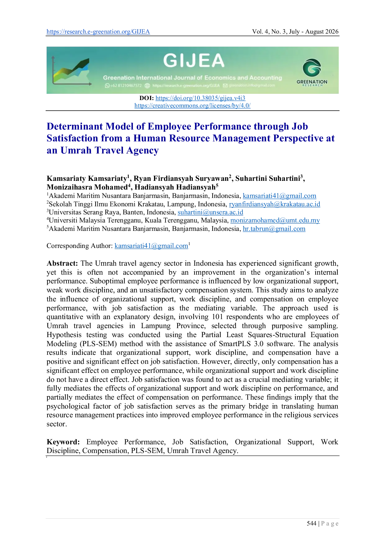 JURIS Determinant Model of Employee Performance through Job Satisfaction from a Human Resource Management Perspective at an Umrah Travel Agency