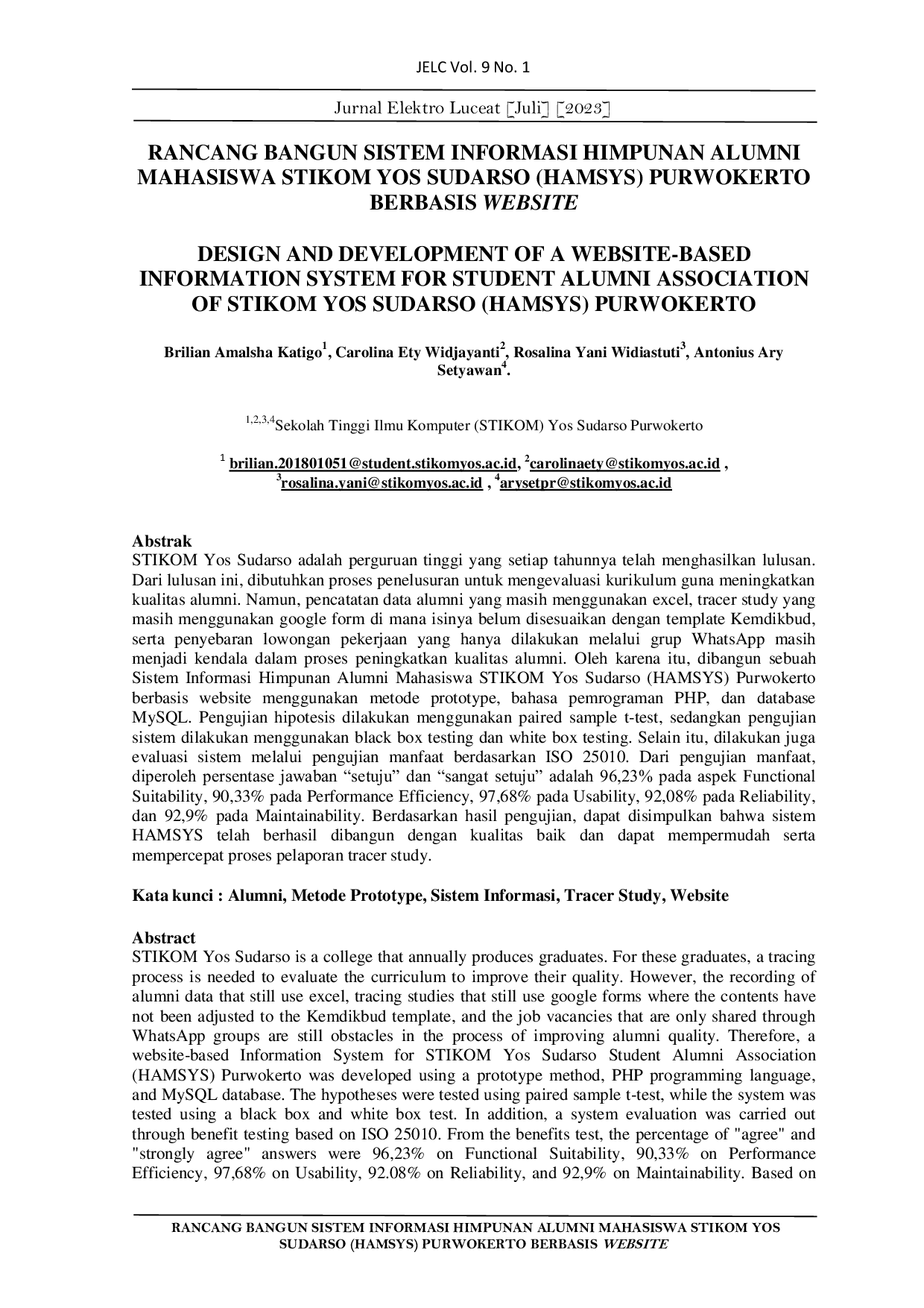 JURIS Rancang Bangun Sistem Informasi Himpunan Alumni Mahasiswa STIKOM Yos Sudarso HAMSYS Purwokerto Berbasis Website