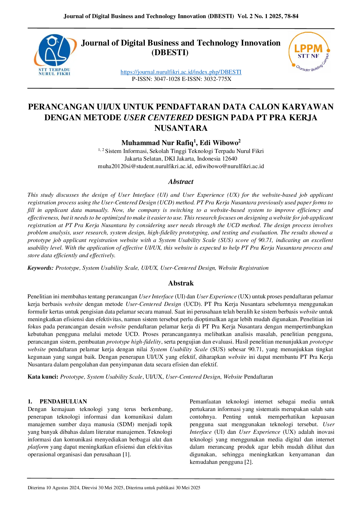 JURIS Perancangan UI UX untuk Pendaftaran Data Calon Karyawan dengan Metode User Centered Design pada PT Pra Kerja Nusantara