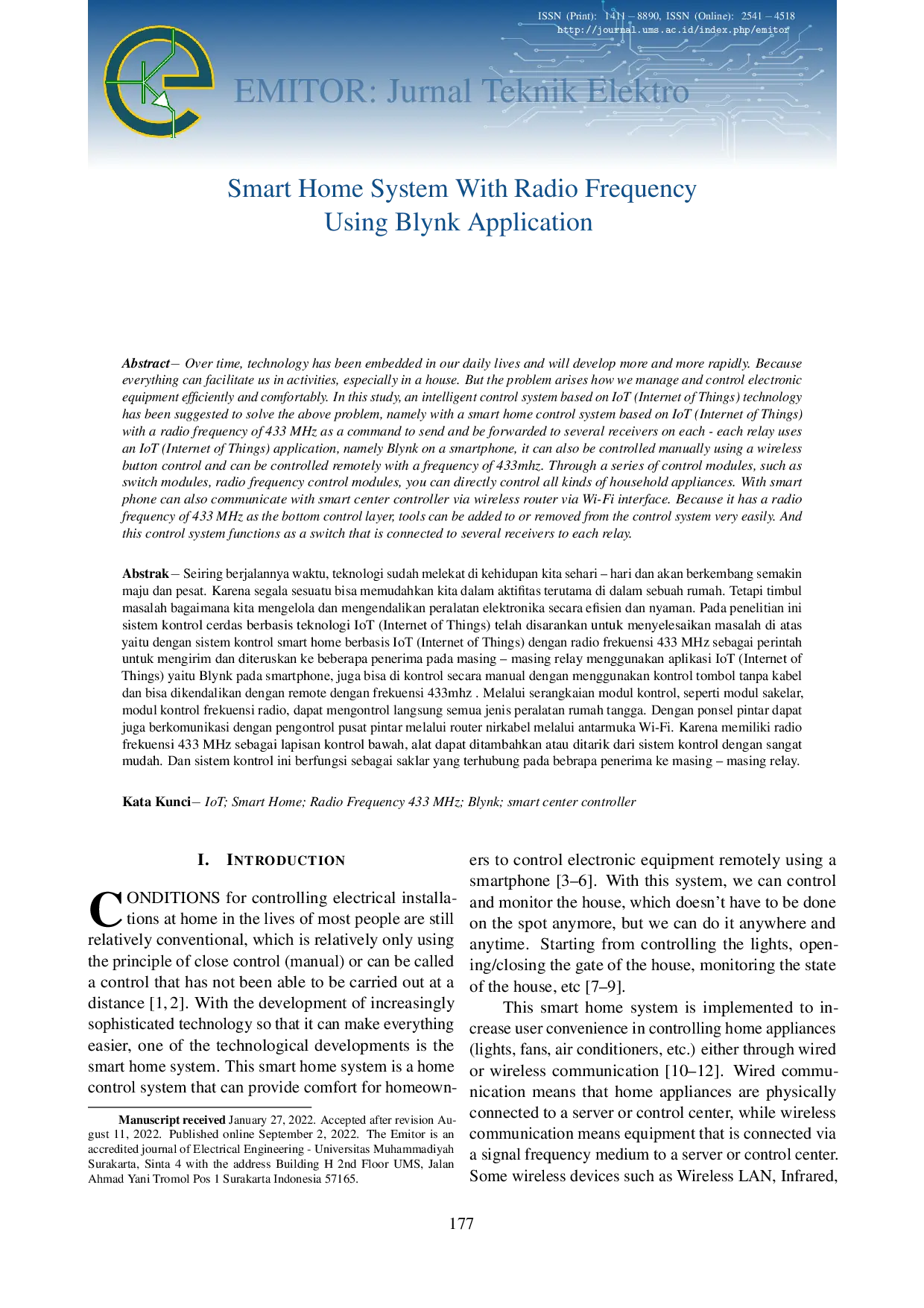 JURIS Smart Home System With Radio Frequency Using Blynk Application